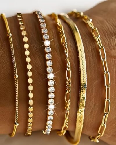 5-6Pcs Minimalist Stackable Gold Bracelets Set Everyday Jewelry