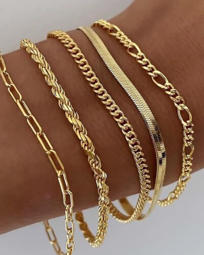 5-6Pcs Minimalist Stackable Gold Bracelets Set Everyday Jewelry