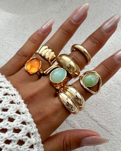 5-7Pcs Open Design Vintage Chunky Golden Ring Set for Women