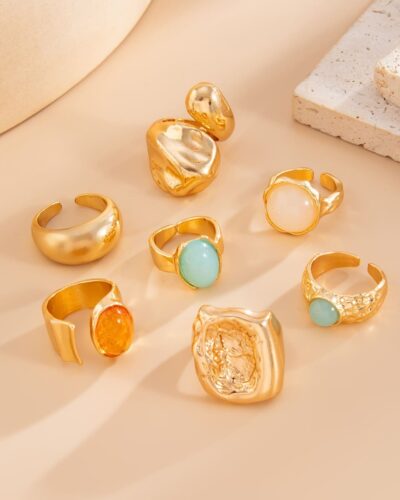 5 7Pcs Open Design Vintage Chunky Golden Ring Set for Women 10