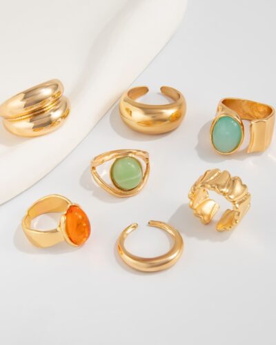 5 7Pcs Open Design Vintage Chunky Golden Ring Set for Women 3