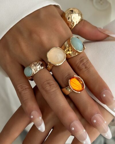 5-7Pcs Open Design Vintage Chunky Golden Ring Set for Women