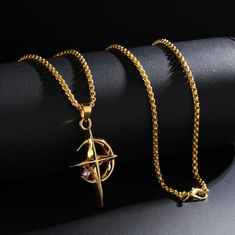 Hip-Hop Crescent & Four Point Star Necklace for Men Women