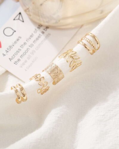 5-Piece Clip-On Multi-Layer Openwork Earring Sets'nin alternatif görünümü