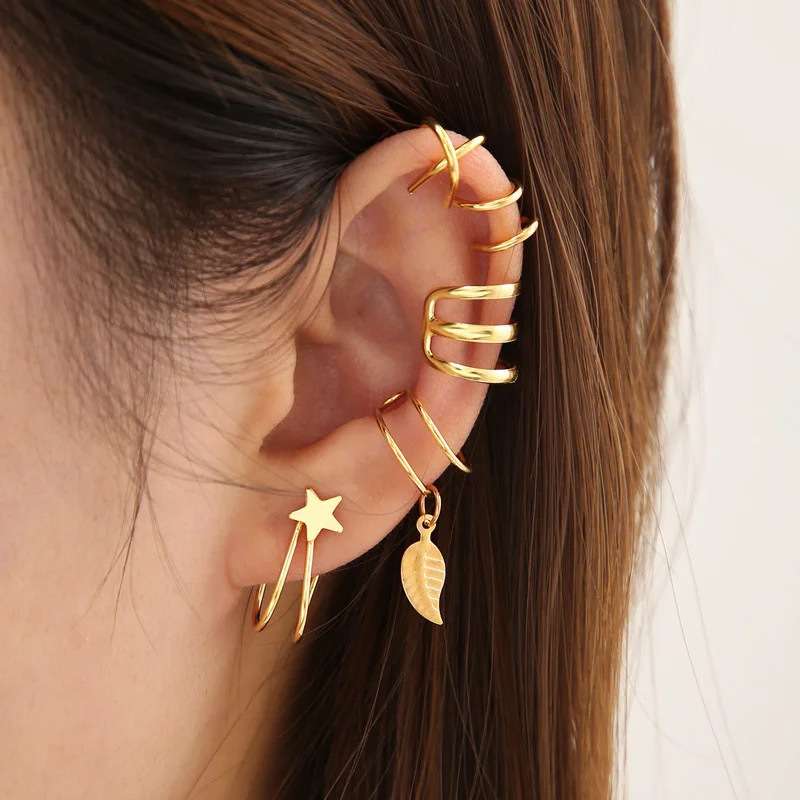 5-Piece Clip-On Multi-Layer Openwork Earring Sets