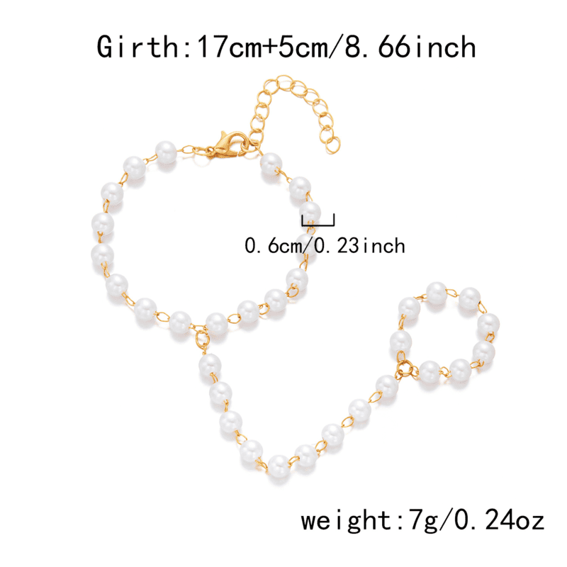 Vintage Heart Diamond Pearl Finger Ring Bracelet Gold