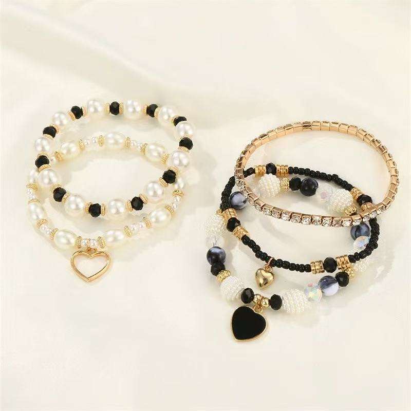 5 pieces Handmade Heart Pendant Pearl Bracelet Set - Imagem 8