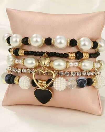 Alternativní pohled na 5 pieces Handmade Heart Pendant Pearl Bracelet Set