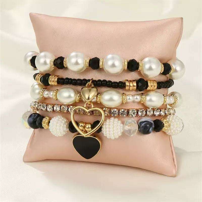 5 pieces Handmade Heart Pendant Pearl Bracelet Set - Imagem 2