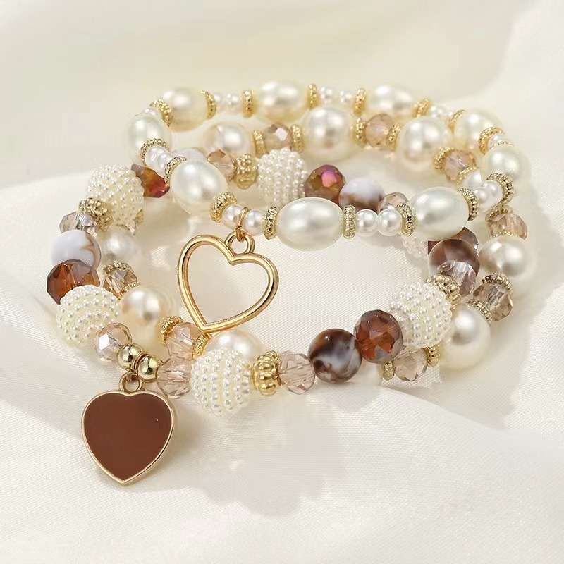 5 pieces Handmade Heart Pendant Pearl Bracelet Set - Imagem 4