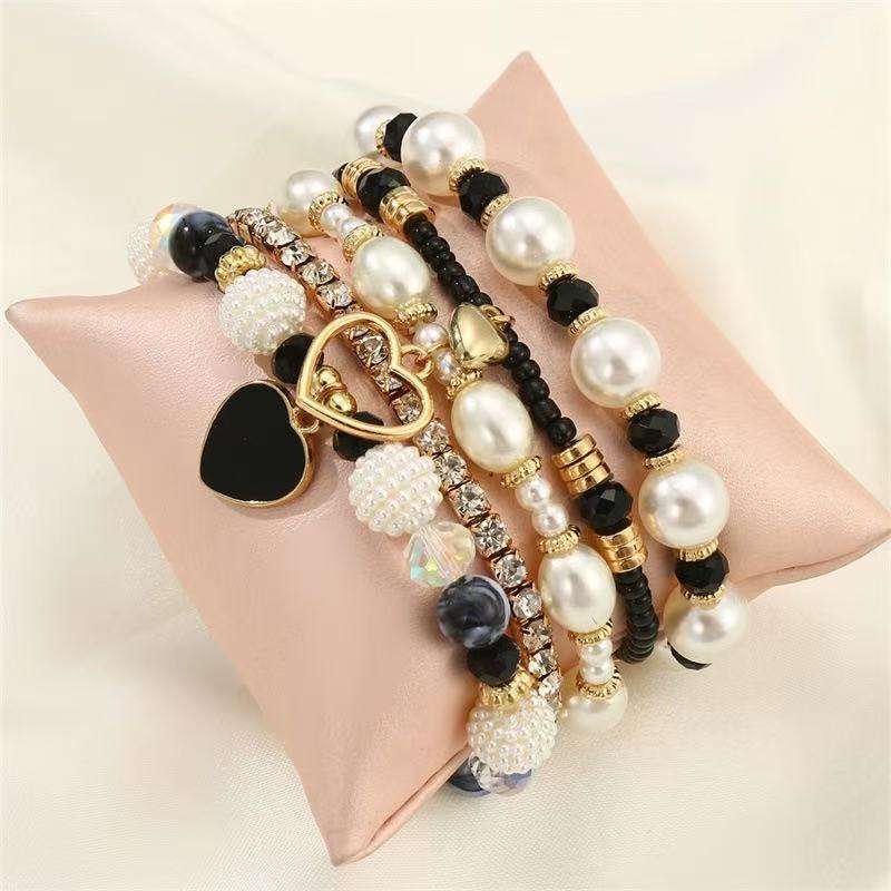 5 pieces Handmade Heart Pendant Pearl Bracelet Set - Imagem 5