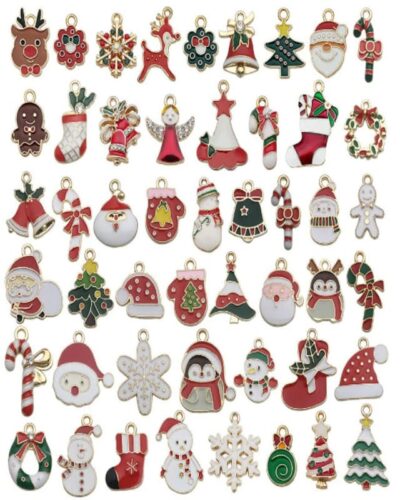 30-50Pcs Enamel Christmas Charms for Crafts DIY Making