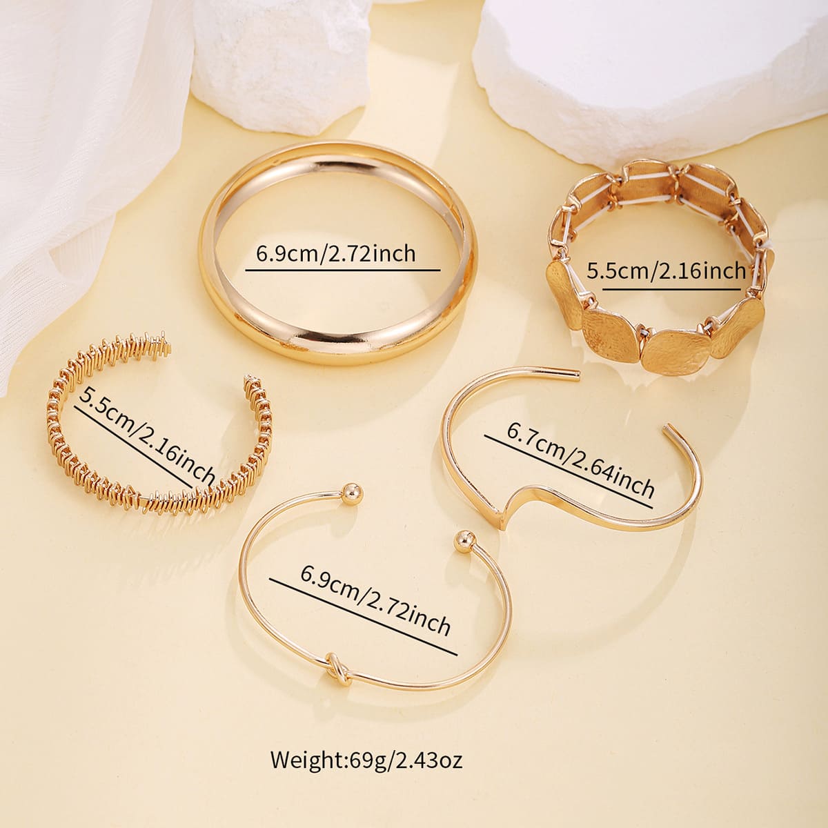 5Pcs Bold Vintage Geometric Stackable Bangle Bracelets for Women