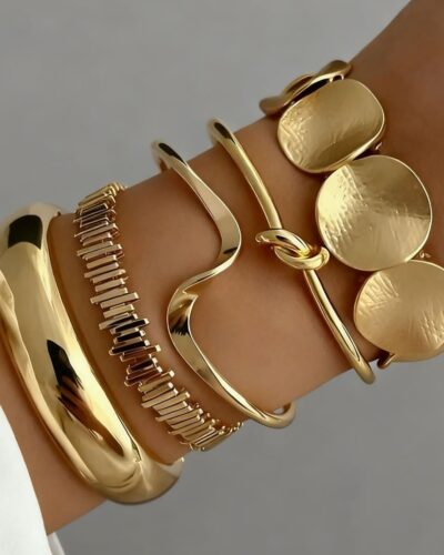 5Pcs Bold Vintage Geometric Stackable Bangle Bracelets for Women