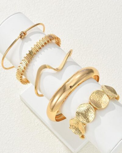 5Pcs Bold Vintage Geometric Stackable Bangle Bracelets for Women