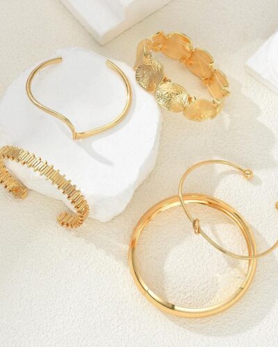 5Pcs Bold Vintage Geometric Stackable Bangle Bracelets for Women