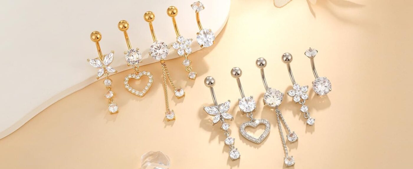 5ps Stainless Steel Dangle Belly Rings Set Wholesale