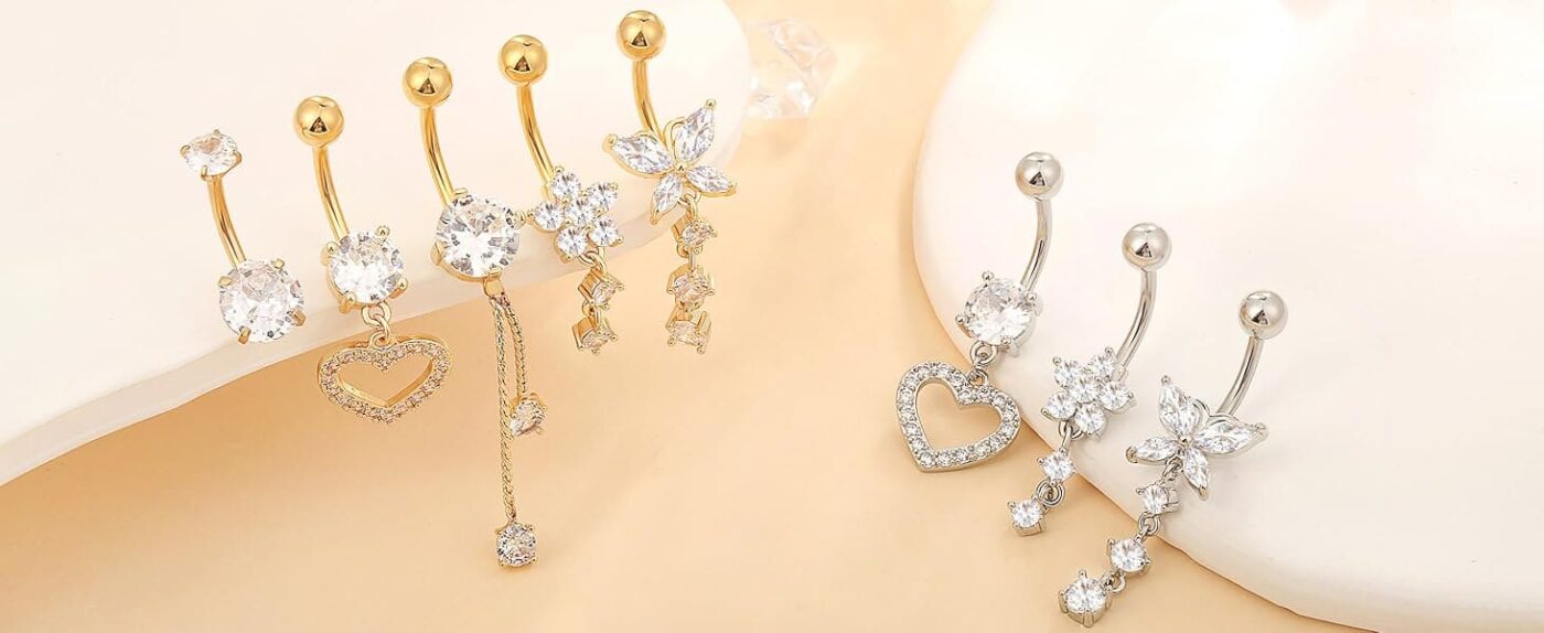 5ps Stainless Steel Dangle Belly Rings Set Wholesale