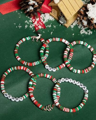 6 Pack Stretch Christmas Bracelets Bangles for Adults Teens