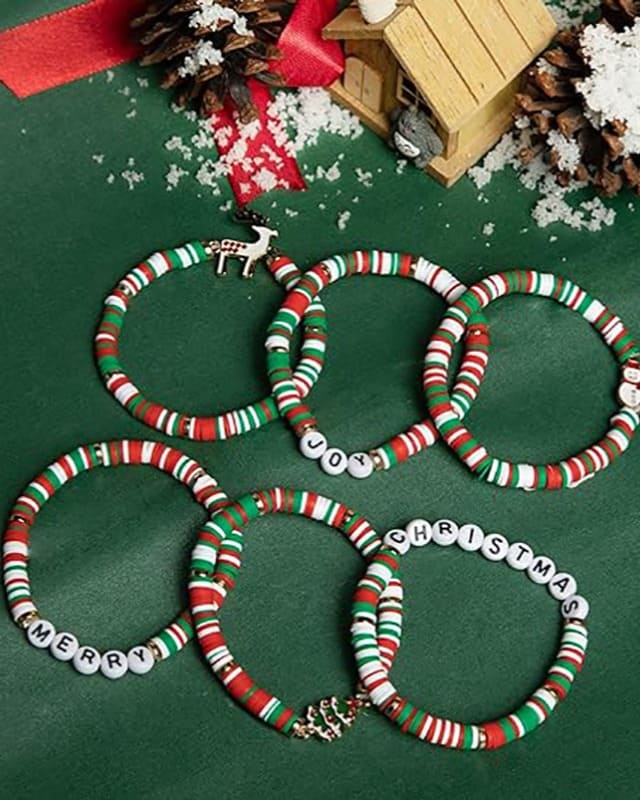6 Pack Stretch Christmas Bracelets Bangles for Adults Teens
