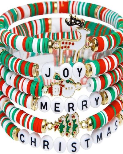 6 Pack Stretch Christmas Bracelets Bangles for Adults Teens