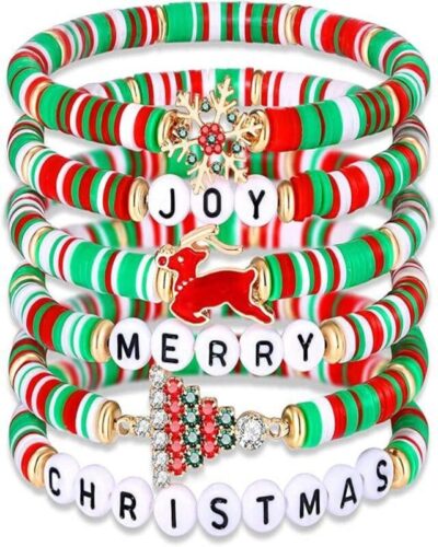 6 Pack Stretch Christmas Bracelets Bangles for Adults Teens