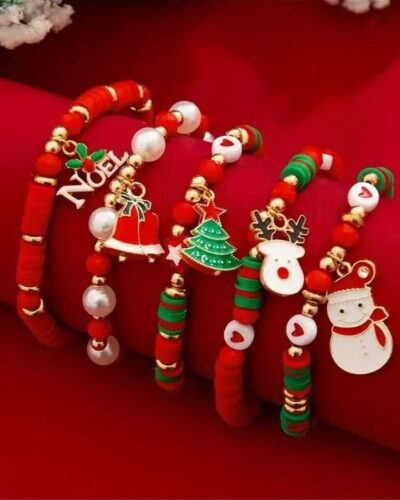 6 Pack Stretch Christmas Bracelets Bangles for Adults Teens
