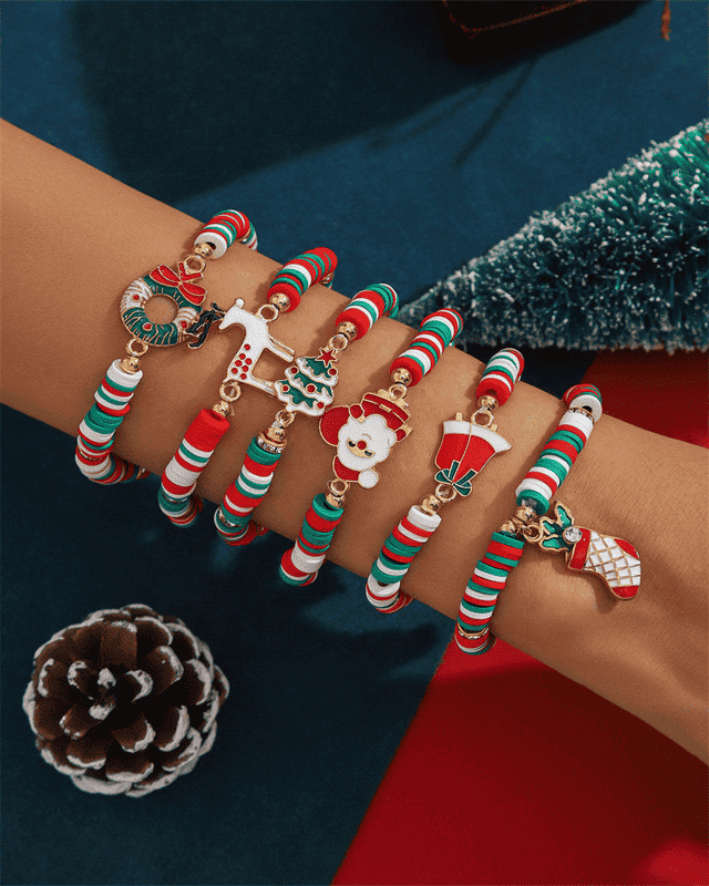 6 Pack Stretch Christmas Bracelets Bangles for Adults Teens