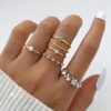 6 Pcs Adjustable Pearl and Diamond Open Ring Set