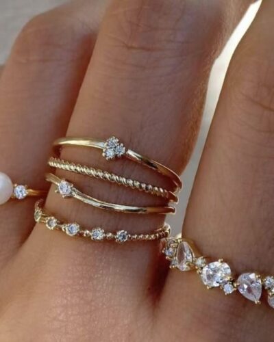 6 Pcs Adjustable Pearl and Diamond Open Ring Set