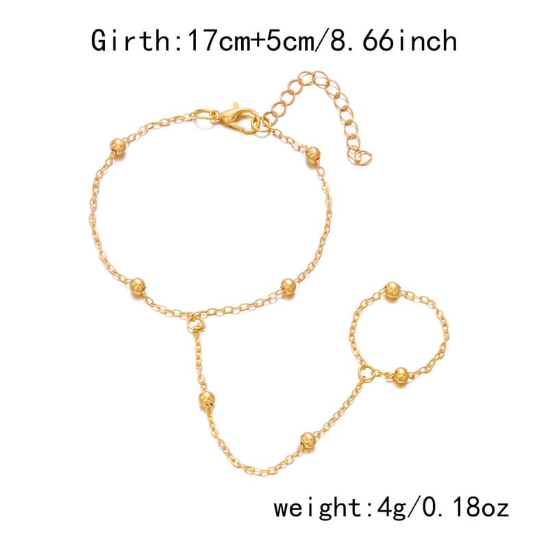 Vintage Heart Diamond Pearl Finger Ring Bracelet Gold