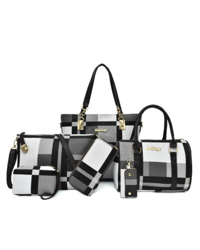 6PCS Plaid Pattern Bag Set black