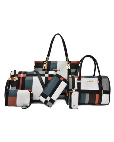 6PCS Plaid Pattern Bag Set blue