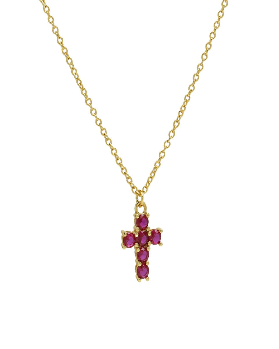 Minimalist Women's 18K Gold Cross Birthstone Necklace