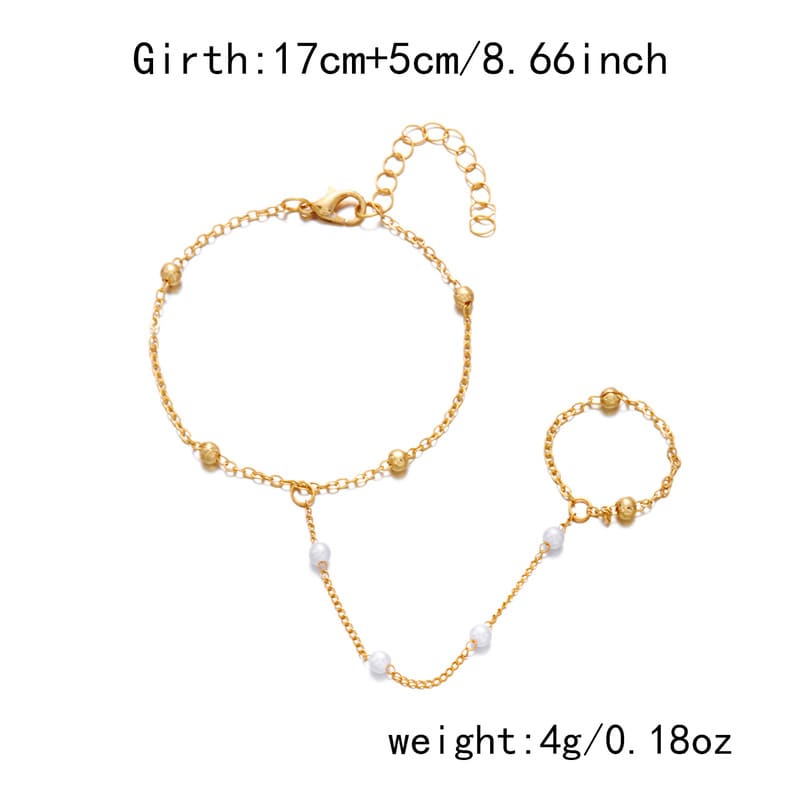 Vintage Heart Diamond Pearl Finger Ring Bracelet Gold
