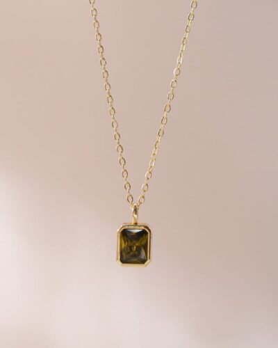 18K Gold Square Cut Zircon Personalized 12 Birth Month Necklace