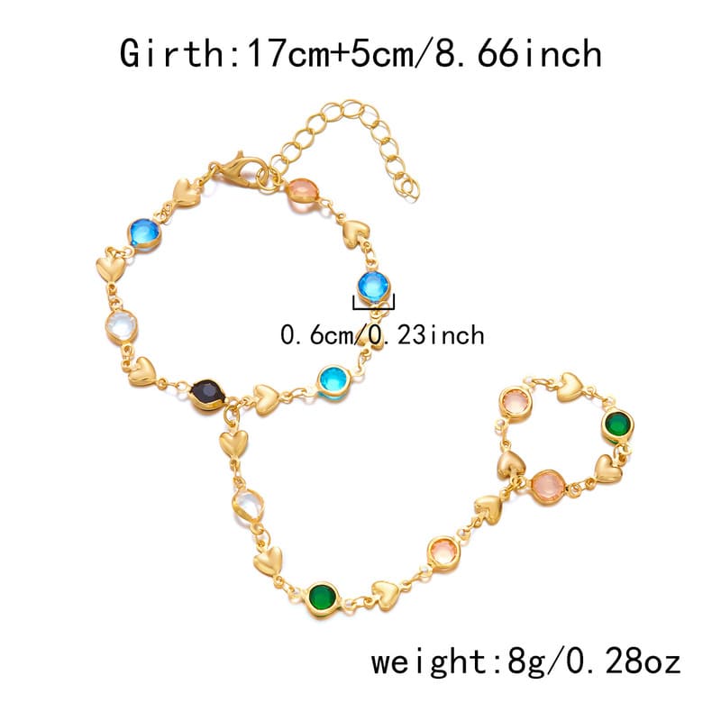 Vintage Heart Diamond Pearl Finger Ring Bracelet Gold