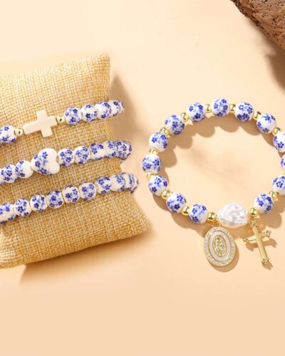 8MM Beautiful And Dainty Ceramics Cross Beaded Bracelet