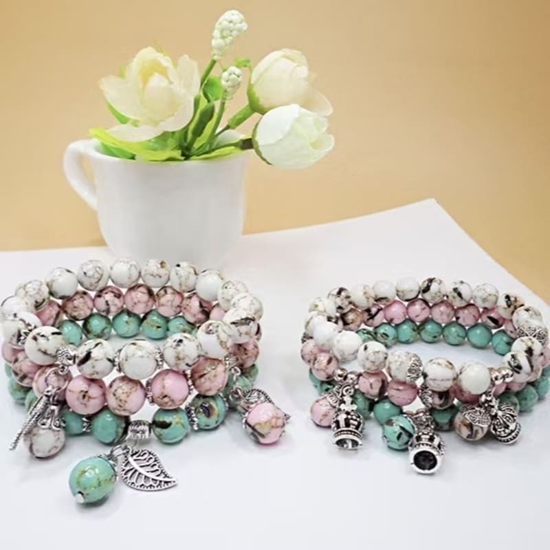 8MM Bohemian Turquoise Beaded Bracelet with Charm Wholesale