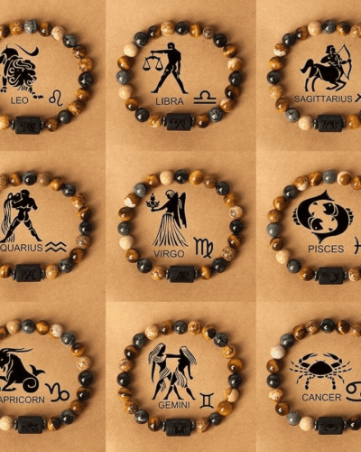 8MM Tiger Eye Zodiac Sign Beaded Bracelets Wholesale