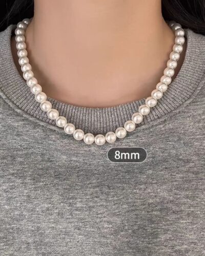 Minimalist 8MM White Pearl Necklace Stackable