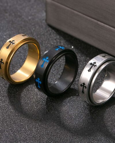 8mm Unisex Stainless Steel Cross Spinner Ring