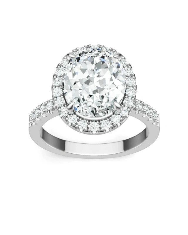 925 Sterling Silver 3 Carat Oval Moissanite Halo Engagement Rings Half ...