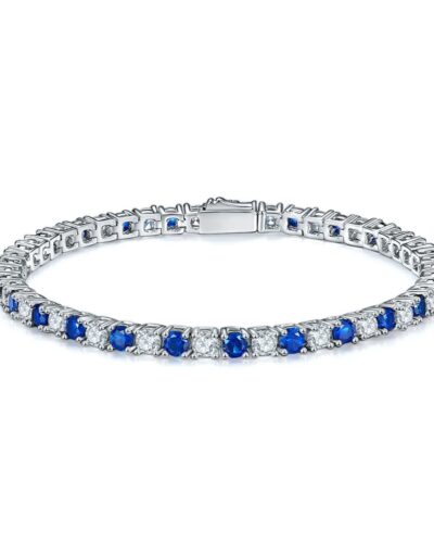 925 Sterling Silver 3mm Moissanite Diamond and Sapphire Tennis Bracelet