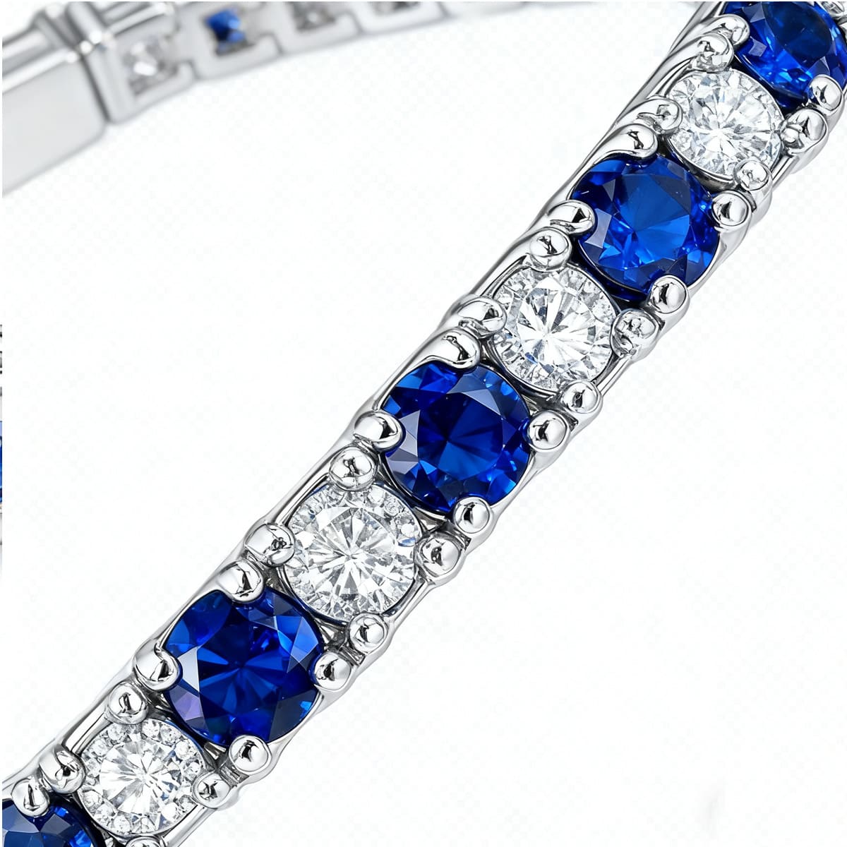 925 Sterling Silver 3mm Moissanite Diamond and Sapphire Tennis Bracelet 10