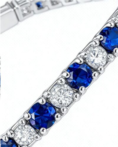 925 Sterling Silver 3mm Moissanite Diamond and Sapphire Tennis Bracelet