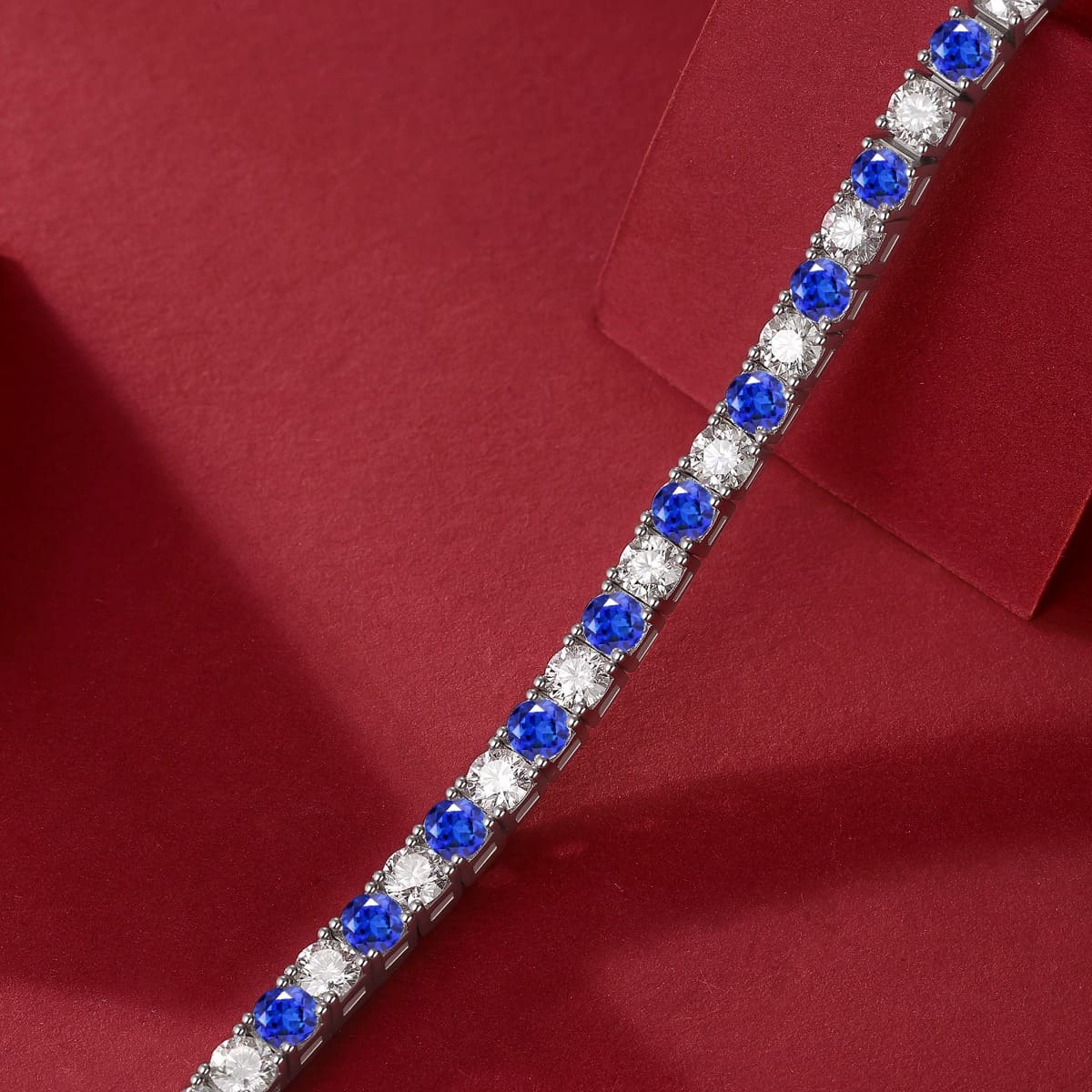 925 Sterling Silver 3mm Moissanite Diamond and Sapphire Tennis Bracelet 4 1