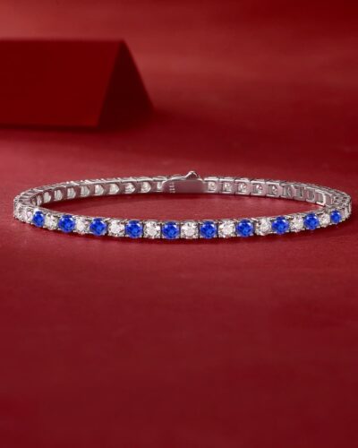 925 Sterling Silver 3mm Moissanite Diamond and Sapphire Tennis Bracelet