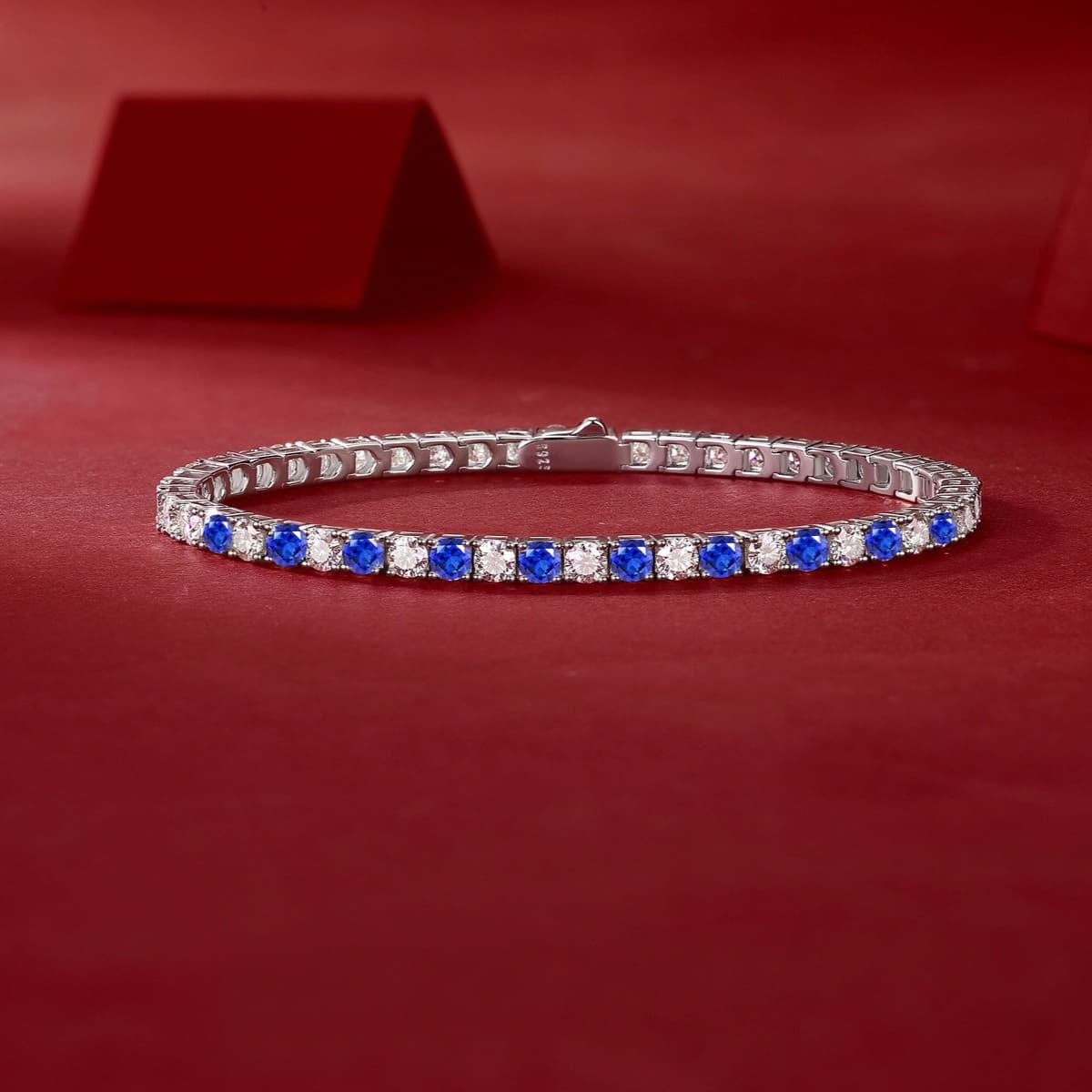 925 Sterling Silver 3mm Moissanite Diamond and Sapphire Tennis Bracelet 5