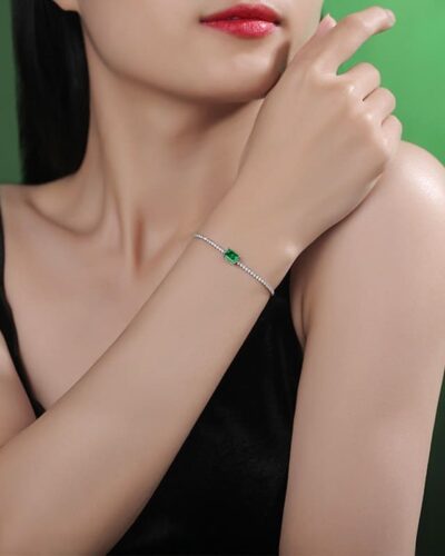 925 Sterling Silver Baguette Lab Created Emerald Tennis Bracelets